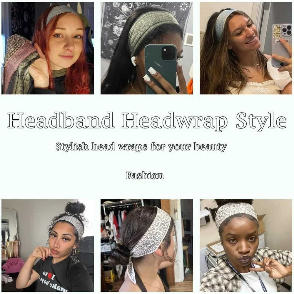 4Pcs Fashion Scarves for Women Boho Satin Headbands Multi-Function Bag Hair